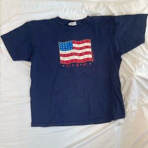 Northern Reflections Navy 100% Cotton Women’s T-Shirt with Flag Graphic Size L